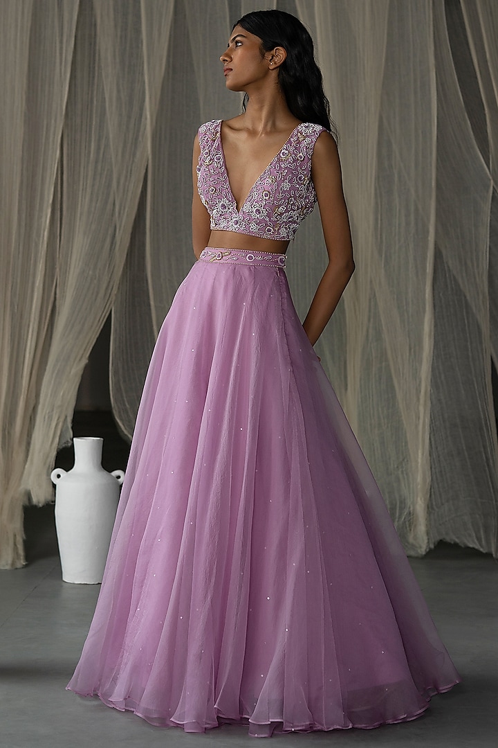 Lilac Hand Embroidered Skirt Set by Zoon Tribe at Pernia's Pop Up Shop