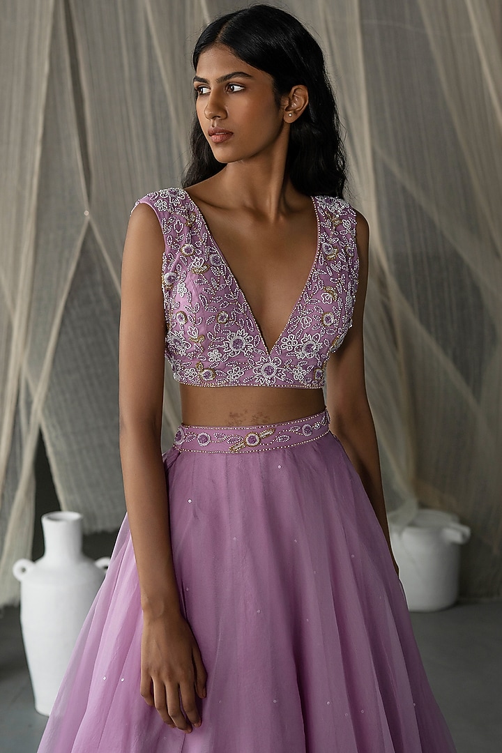 Lilac Hand Embroidered Skirt Set by Zoon Tribe at Pernia's Pop Up Shop
