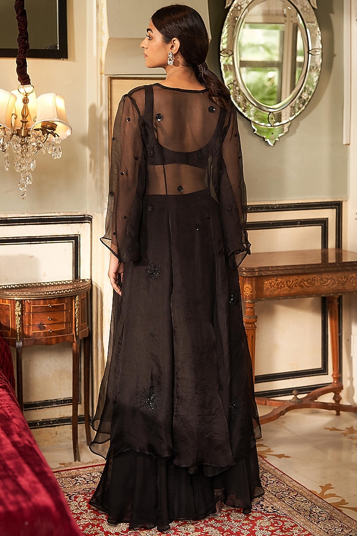 Black Silk Organza Wedding Sharara Set by Zoon Tribe at Pernia's Pop Up Shop