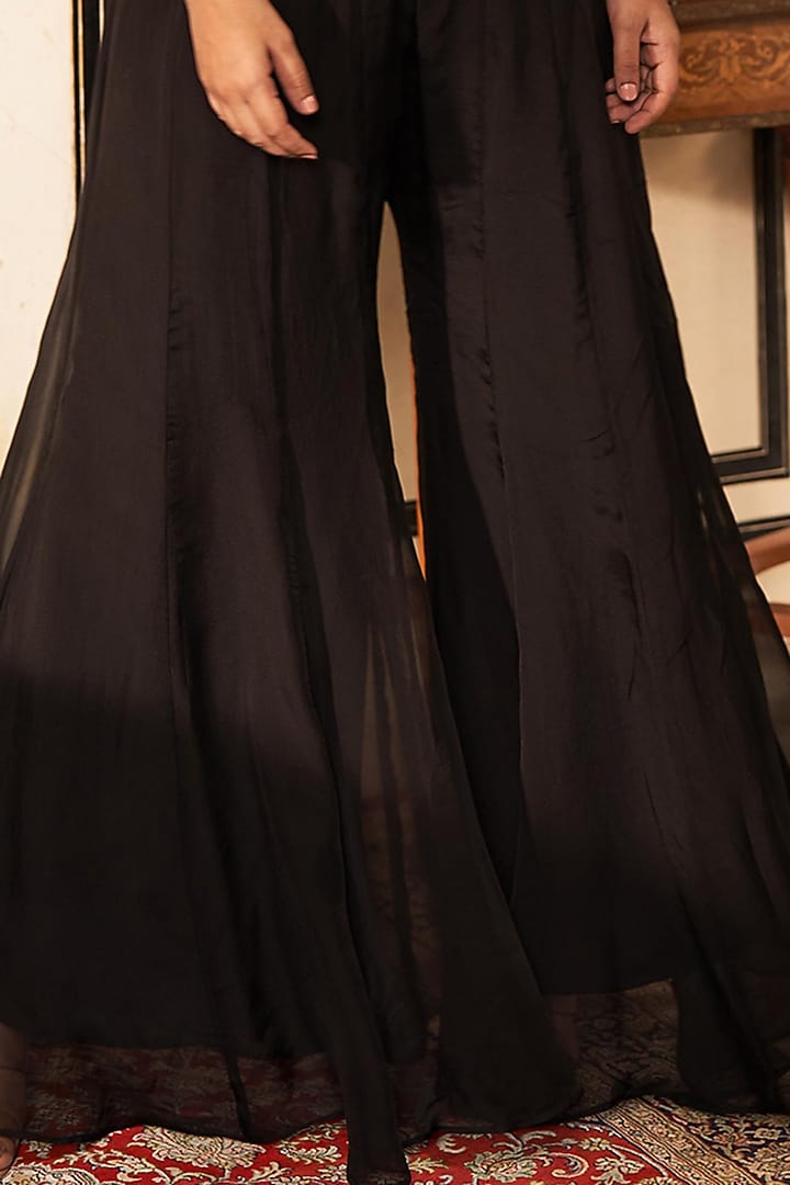 Black Silk Organza Wedding Sharara Set by Zoon Tribe at Pernia's Pop Up Shop