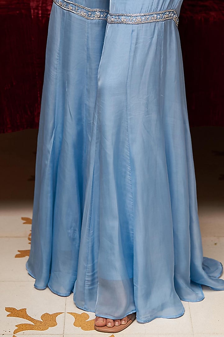 Ice Blue Flat Chiffon Wedding Sharara Set by Zoon Tribe at Pernia's Pop Up Shop
