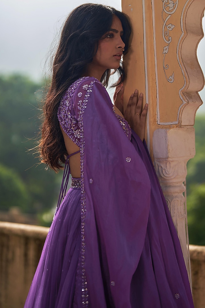 Purple Pure Silk Organza Wedding Lehenga Set by Zoon Tribe at Pernia's Pop Up Shop