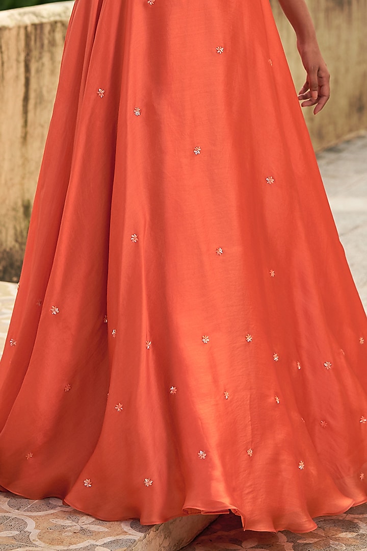 Orange Satin Organza Wedding Lehenga Set by Zoon Tribe at Pernia's Pop Up Shop