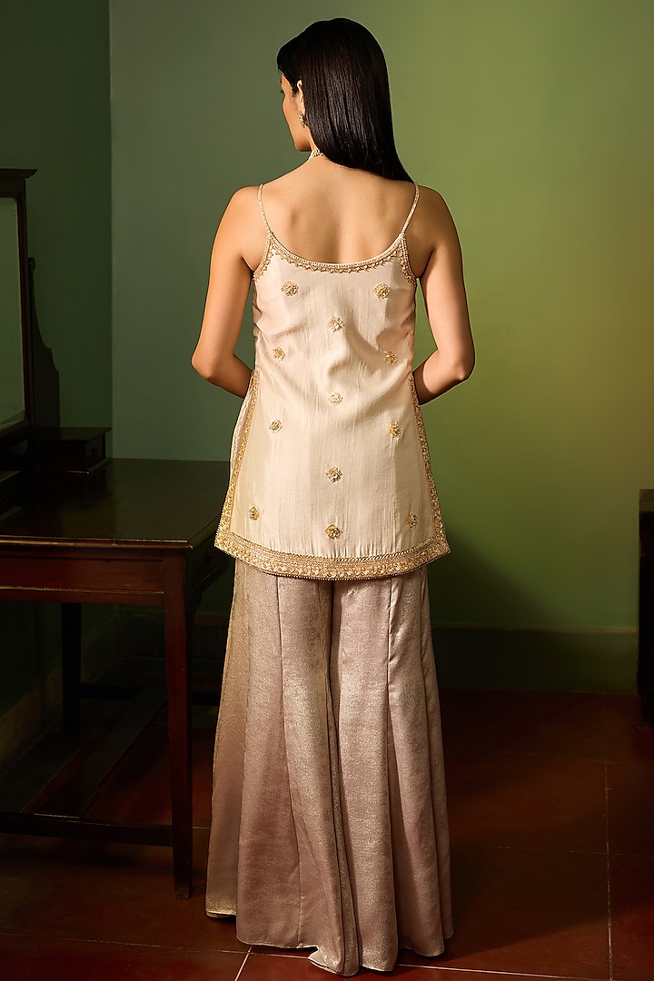 Custard Colored Metallic Satin Wedding Sharara Set by Zoon Tribe at Pernia's Pop Up Shop