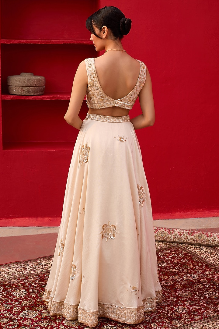 Custard Colored Banarasi Hand Embroidered Wedding Lehenga Set by Zoon Tribe at Pernia's Pop Up Shop