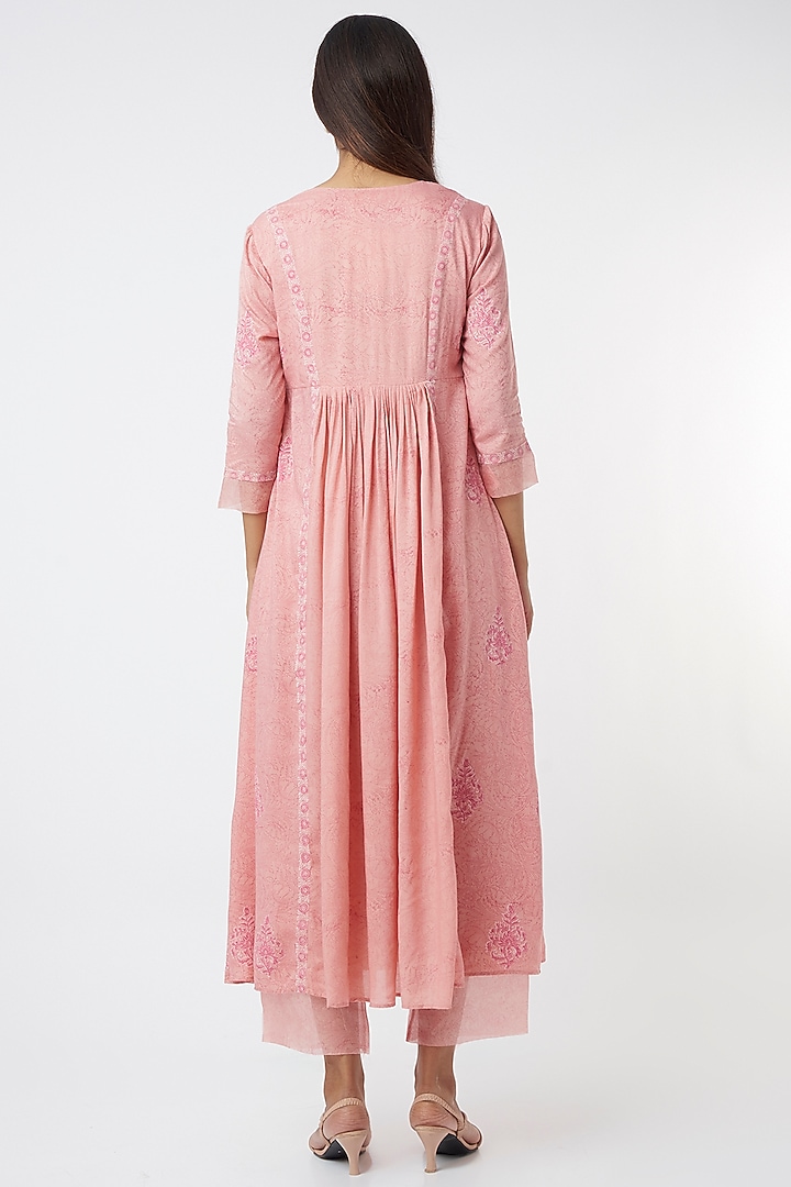 Peach Hand Block Printed Kurta Set by Zoon Tribe at Pernia's Pop Up Shop