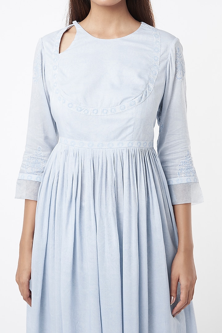 Powder Blue Hand Block Printed Kurta Set by Zoon Tribe at Pernia's Pop Up Shop