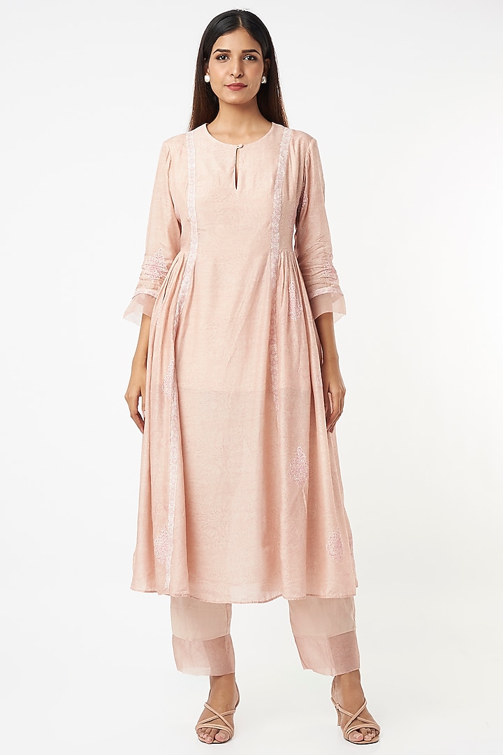 Beige Hand Block Printed Kurta Set by Zoon Tribe at Pernia's Pop Up Shop