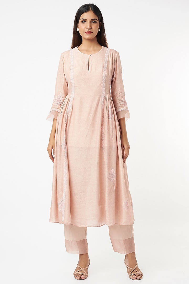 Beige Hand Block Printed Kurta Set by Zoon Tribe