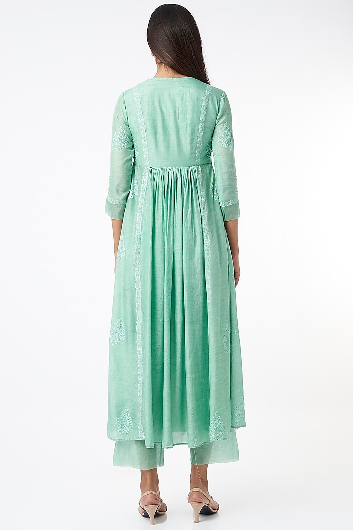 Green Hand Block Printed Kurta Set by Zoon Tribe at Pernia's Pop Up Shop