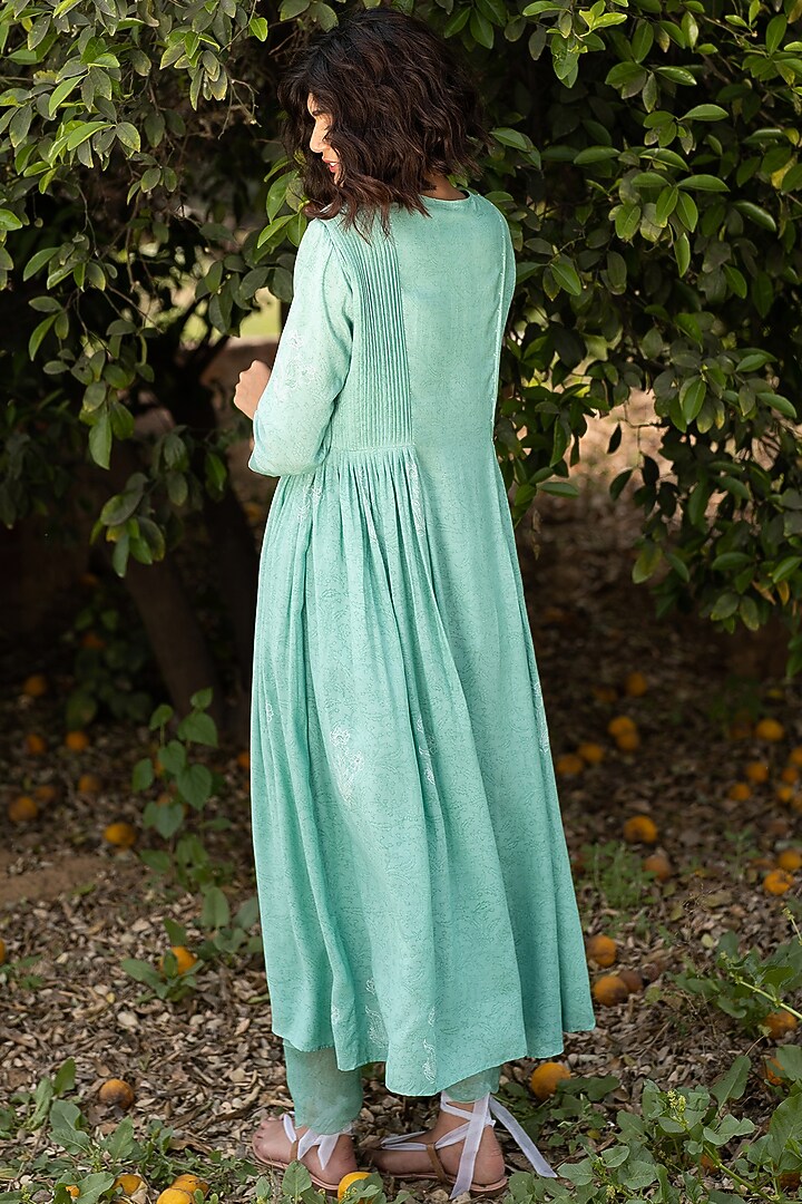 Powder Green Hand Block Printed Kurta Set by Zoon Tribe at Pernia's Pop Up Shop