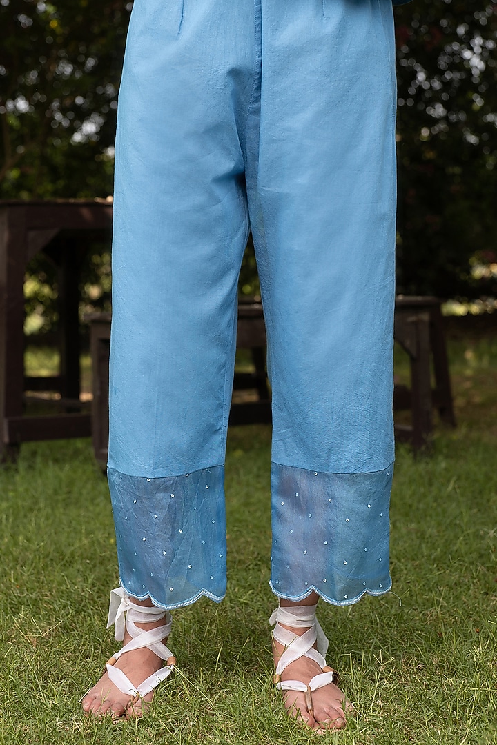 Blue Hand Embroidered Kurta Set by Zoon Tribe at Pernia's Pop Up Shop