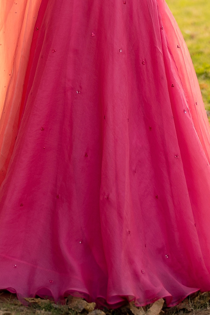 Hot Pink Silk Organza Wedding Lehenga Set by Zoon Tribe at Pernia's Pop Up Shop