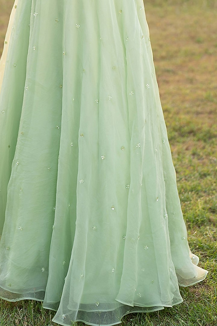 Light Green Silk Organza Wedding Lehenga Set by Zoon Tribe at Pernia's Pop Up Shop