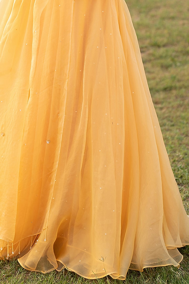 Yellow Silk Organza Wedding Lehenga Set by Zoon Tribe at Pernia's Pop Up Shop