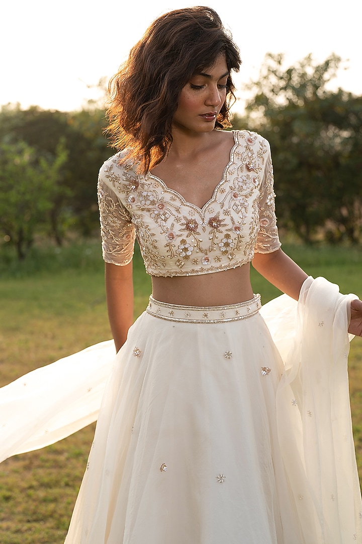 Ivory Silk Organza Wedding Lehenga Set by Zoon Tribe at Pernia's Pop Up Shop
