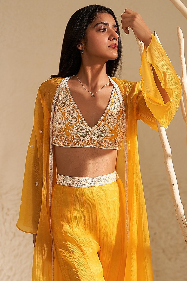 Mustard Crush Organza Jacket Set by Zoon Tribe at Pernia's Pop Up Shop
