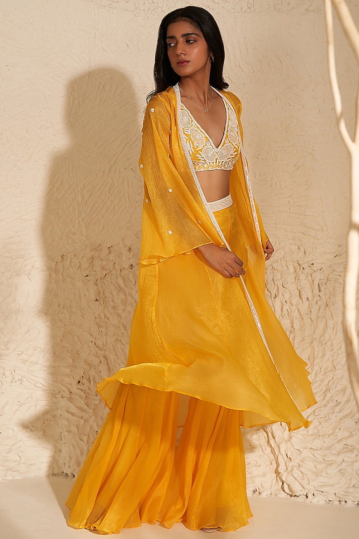 Mustard Crush Organza Jacket Set by Zoon Tribe at Pernia's Pop Up Shop