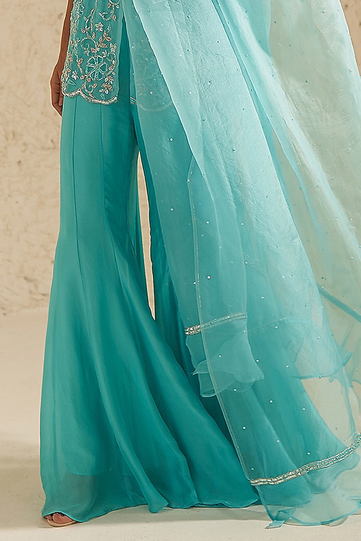 Aqua Blue Silk Chiffon Wedding Sharara Set by Zoon Tribe at Pernia's Pop Up Shop
