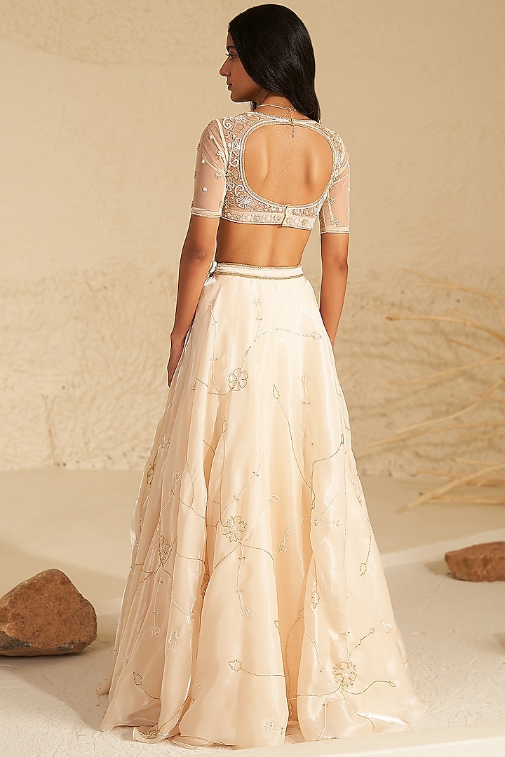 Cream Metallic Organza Wedding Lehenga Set by Zoon Tribe at Pernia's Pop Up Shop