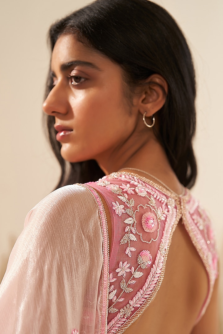 Pink Metallic Organza Hand Embroidered Wedding Lehenga Set by Zoon Tribe at Pernia's Pop Up Shop