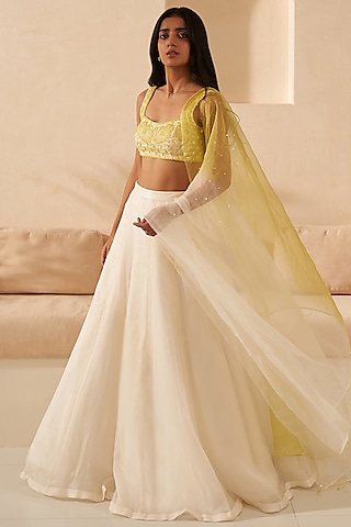 Ivory Crush Organza Kalidar Lehenga Set by Zoon Tribe