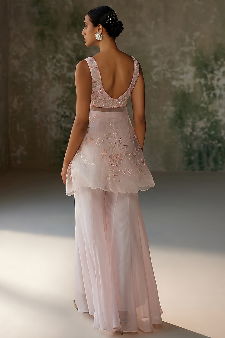 Baby Pink Flat Chiffon Wedding Sharara Set by Zoon Tribe at Pernia's Pop Up Shop