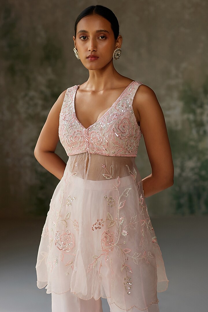 Baby Pink Flat Chiffon Wedding Sharara Set by Zoon Tribe at Pernia's Pop Up Shop