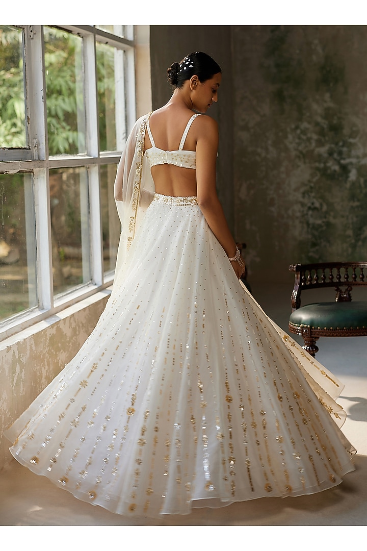Ivory Pure Silk Organza Aari Hand Embroidered Wedding Lehenga Set by Zoon Tribe at Pernia's Pop Up Shop