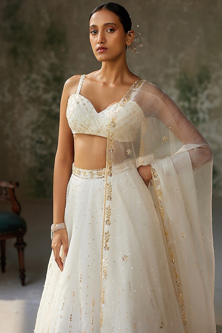 Ivory Pure Silk Organza Aari Hand Embroidered Wedding Lehenga Set by Zoon Tribe at Pernia's Pop Up Shop