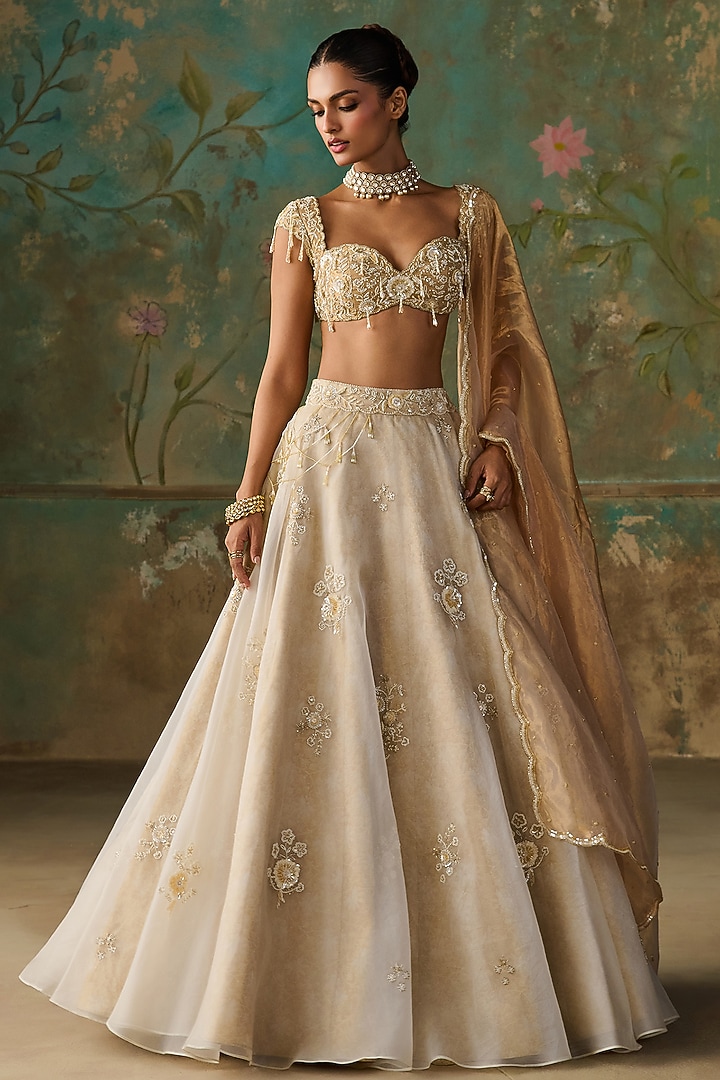 Ivory Pure Silk Organza Hand Embroidered Wedding Lehenga Set by Zoon Tribe at Pernia's Pop Up Shop