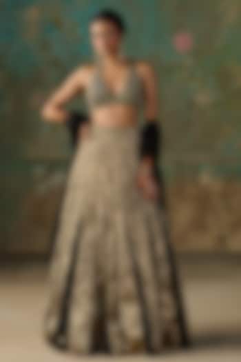 Black & Copper Crepe Kalidar Wedding Lehenga Set by Zoon Tribe at Pernia's Pop Up Shop