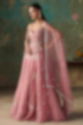 Pink Pure Silk Organza Hand Embroidered Kalidar Wedding Lehenga Set by Zoon Tribe at Pernia's Pop Up Shop