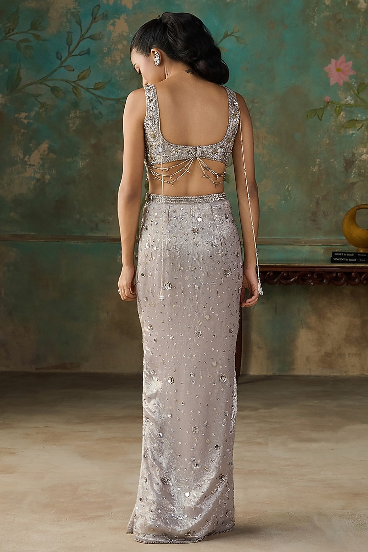 Silver Foil Georgette Hand Embroidered Skirt Set by Zoon Tribe at Pernia's Pop Up Shop
