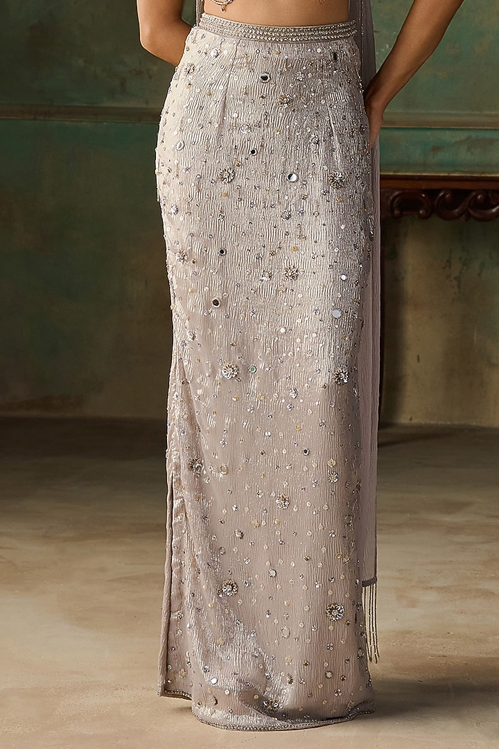 Silver Foil Georgette Hand Embroidered Skirt Set by Zoon Tribe at Pernia's Pop Up Shop