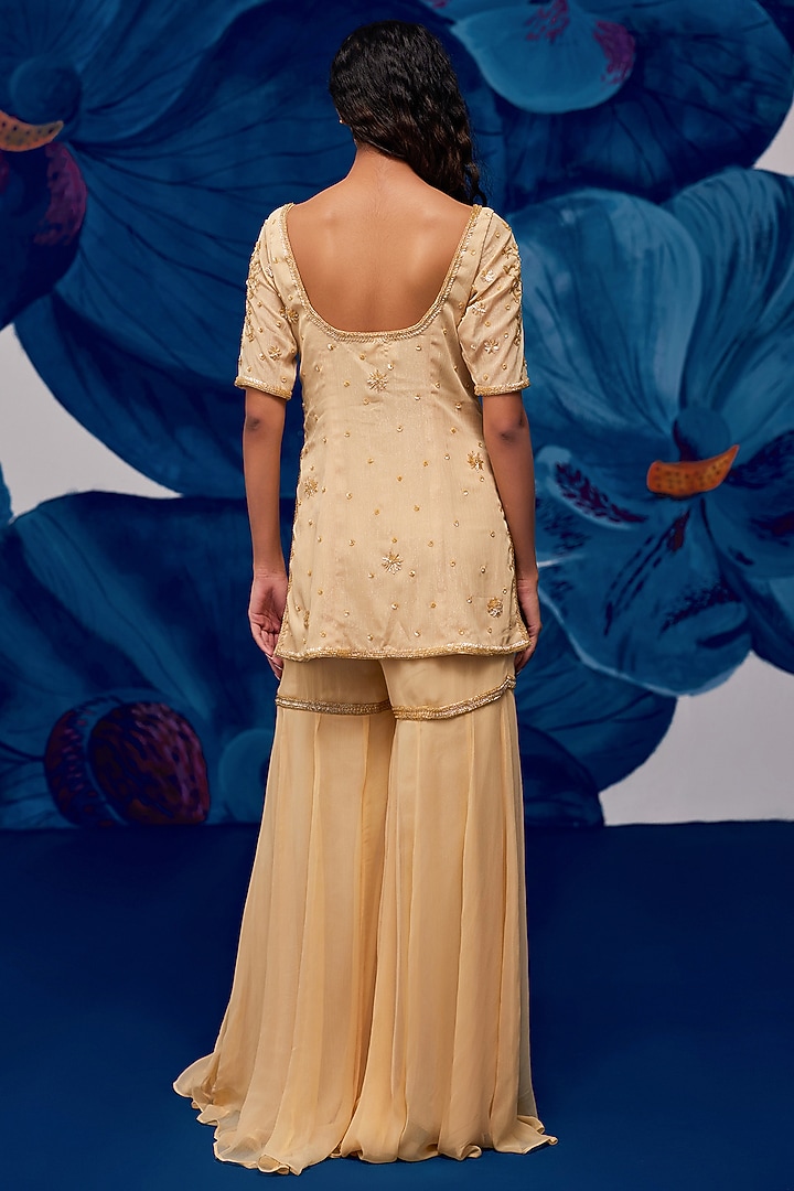 Golden Chiffon Wedding Sharara Set by Zoon Tribe at Pernia's Pop Up Shop