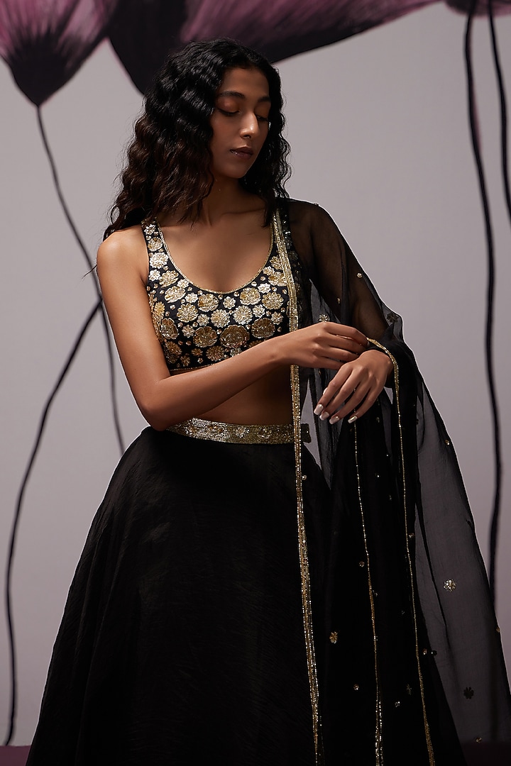Black Silk Organza Wedding Lehenga Set by Zoon Tribe at Pernia's Pop Up Shop