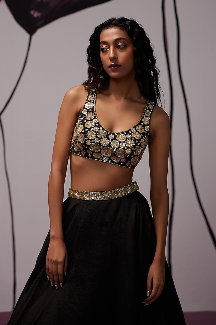 Black Silk Organza Wedding Lehenga Set by Zoon Tribe at Pernia's Pop Up Shop