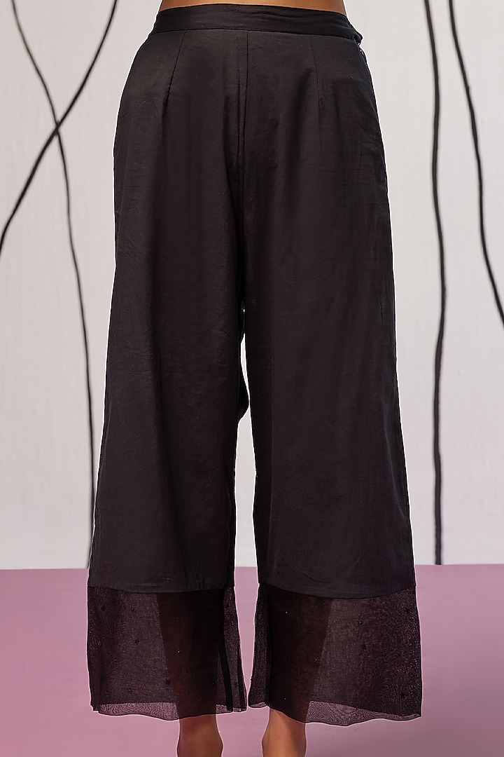 Black Pure Silk Organza Motif Hand Embroidered Kurta Set by Zoon Tribe at Pernia's Pop Up Shop