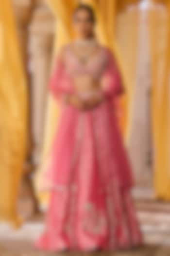 Pink Tissue Hand Embroidered Wedding Lehenga Set by Zoon Tribe at Pernia's Pop Up Shop