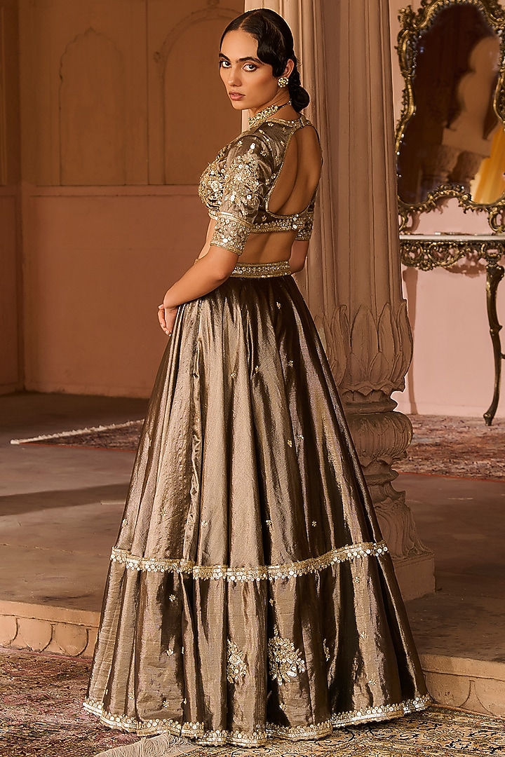 Copper Tissue Hand Embroidered Wedding Lehenga Set by Zoon Tribe at Pernia's Pop Up Shop