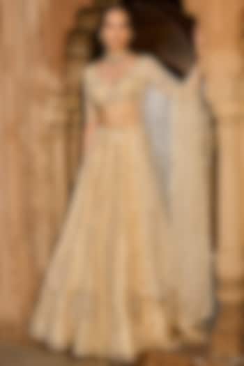 Gold Silk Tissue Hand Embroidered Wedding Lehenga Set by Zoon Tribe at Pernia's Pop Up Shop