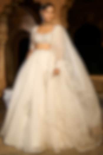 Ivory Silk Organza Hand Embroidered Wedding Lehenga Set by Zoon Tribe at Pernia's Pop Up Shop