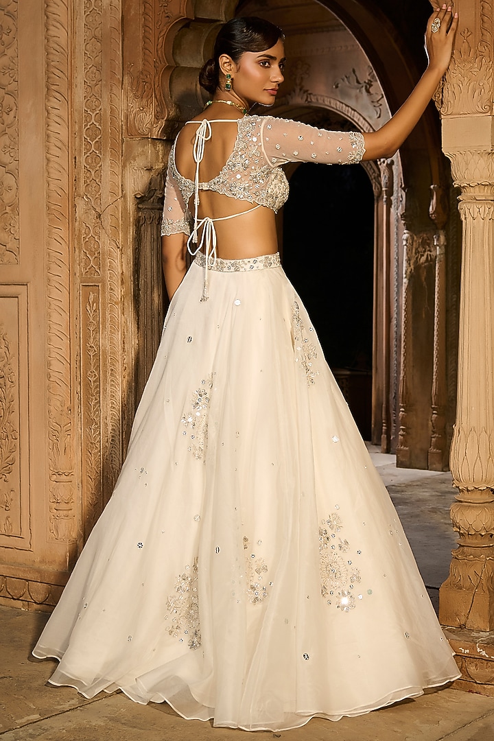 Ivory Silk Organza Hand Embroidered Wedding Lehenga Set by Zoon Tribe at Pernia's Pop Up Shop