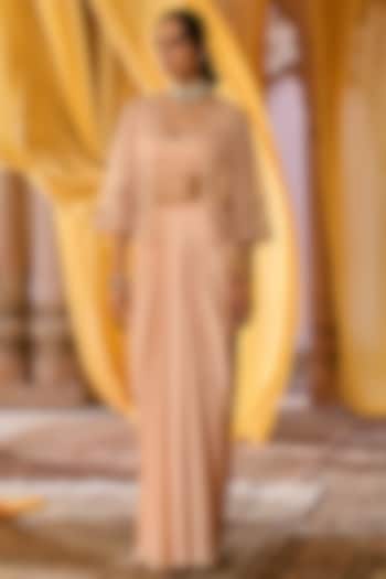 Peach Net Hand Embroidered Jacket Set by Zoon Tribe at Pernia's Pop Up Shop