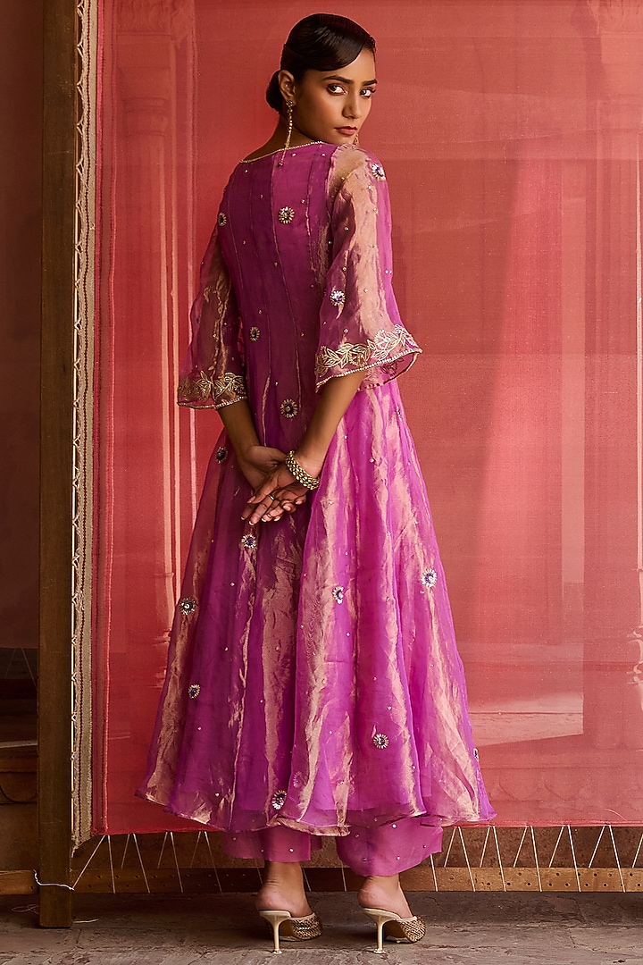 Purple Silk Tissue Embellished Kurta Set by Zoon Tribe at Pernia's Pop Up Shop