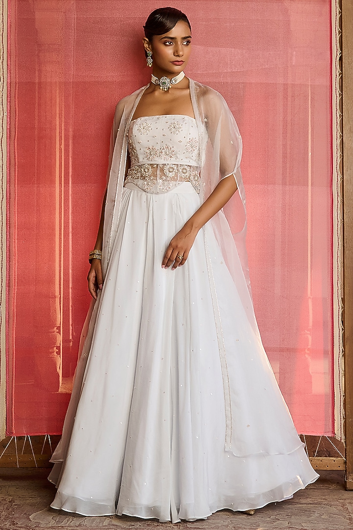 Cloud Blue Organza Hand Embellished Skirt Set by Zoon Tribe at Pernia's Pop Up Shop
