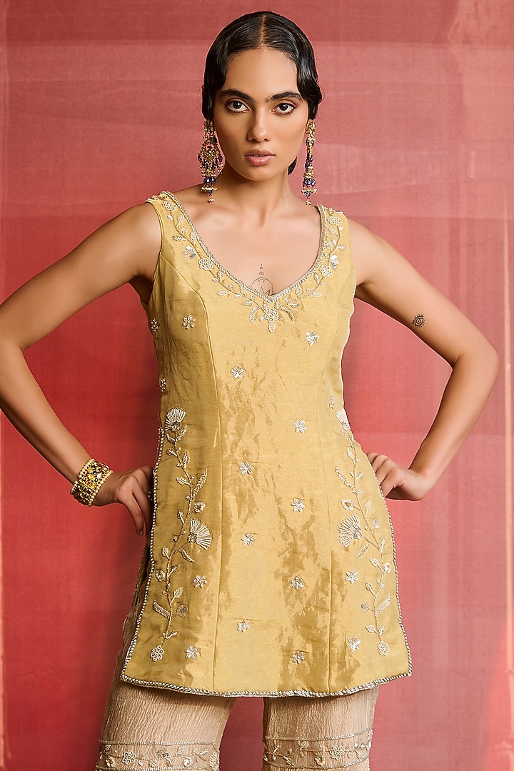 Gold Crushed Tissue Wedding Sharara Set by Zoon Tribe at Pernia's Pop Up Shop