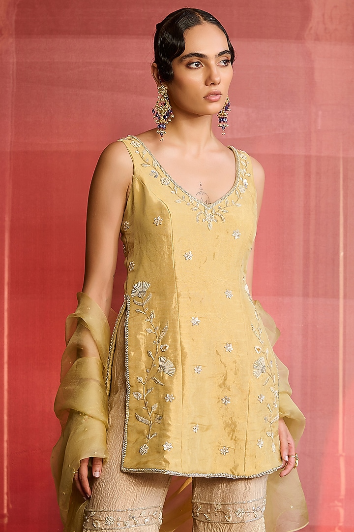 Gold Crushed Tissue Wedding Sharara Set by Zoon Tribe at Pernia's Pop Up Shop