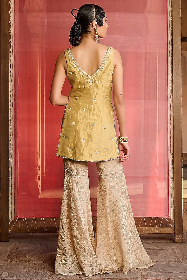 Gold Crushed Tissue Wedding Sharara Set by Zoon Tribe at Pernia's Pop Up Shop